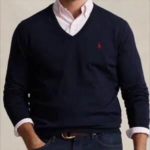 Polo by Ralph Lauren Men's Deep Blue V-Neck Sweater